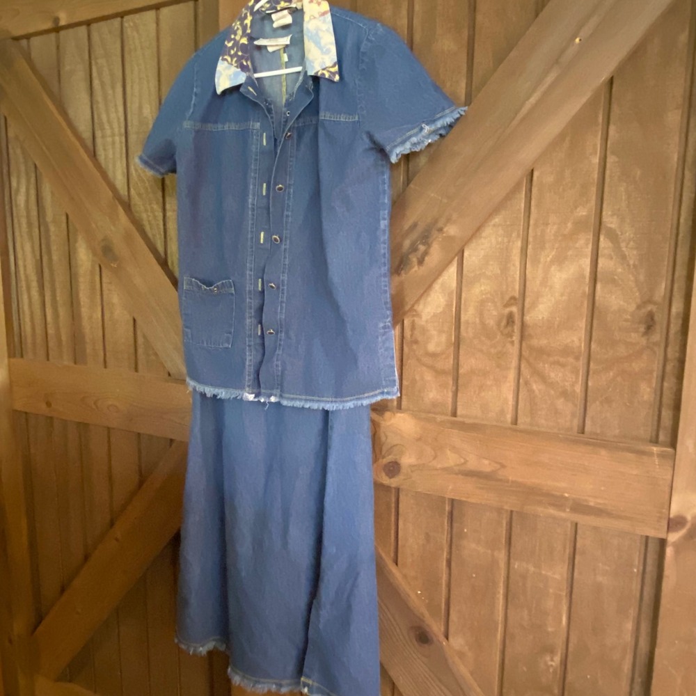 Studio G Sport Denim Dress Set Womens Small Excellent Vintage Frayed‎ Hem